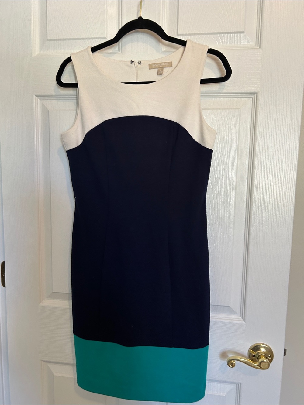 Banana Republic Navy, White & Teal Colorblock Midi Dress